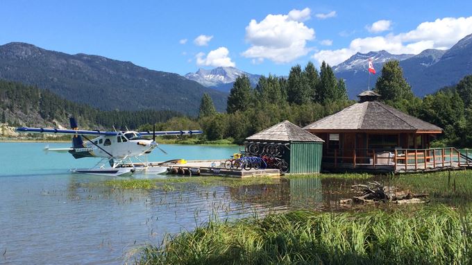 A Harbour Air seaplane docked at the Whistler location